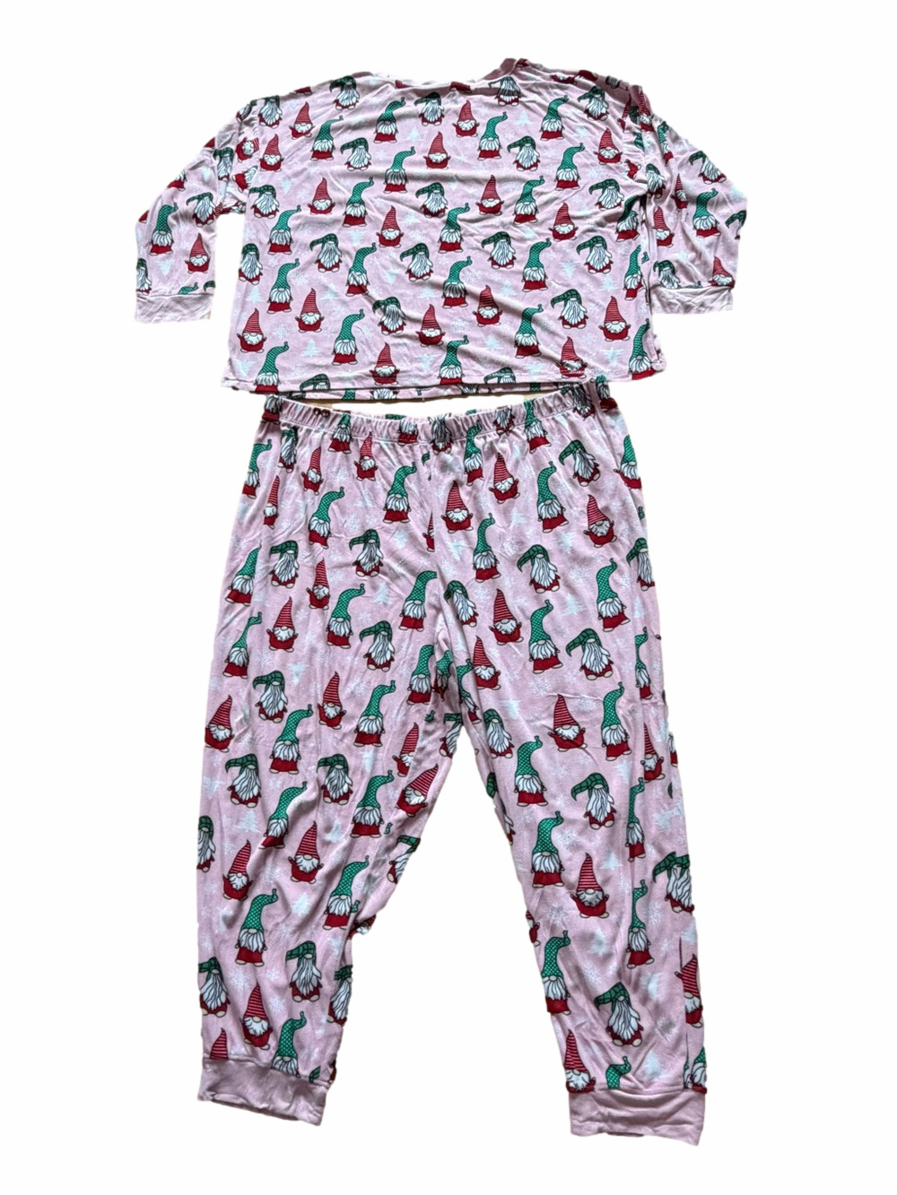 Holiday Time Womens Pink Gnome Print Pajama Set